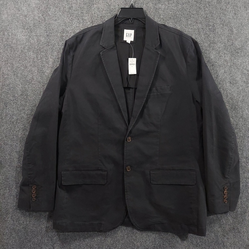 Gap Blazer Mens XL‎ Black Cotton Blend Single Breasted Trench Coat Casual